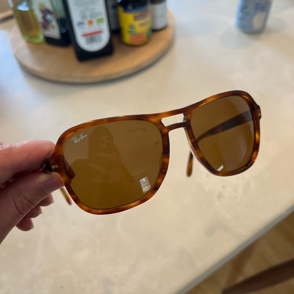 Discontinued Ray-Ban RB 4356 State Side Sunglasses | Striped Havana | Brown lens